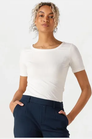 Tommy Hilfiger Dames Tops & T-shirts Slim 5x2 Rib C-nk Ss - - Maat XL
