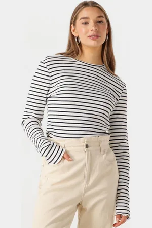 Colourful rebel Dames Tops & T-shirts Jessie Stripe Rib Long Sleeve Top - - Maat XL