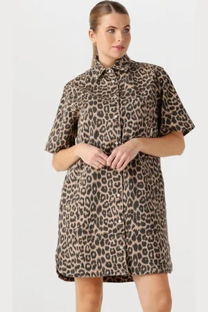 Catwalk Junkie Dames Jurken Denim Dress With Leopard Pattern - - Maat 36