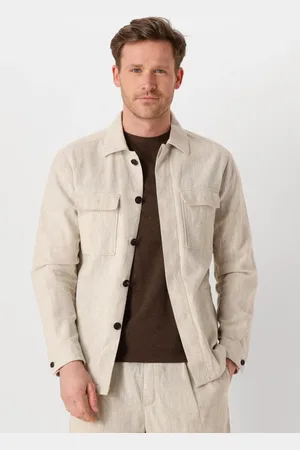 Profuomo Heren Overshirts Overshirt Cotton Linen - - Maat XL
