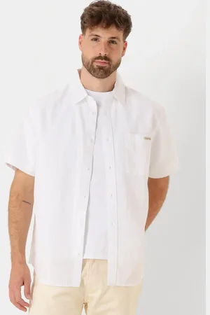 Calvin Klein Heren Overhemden Linen Cotton S/s Shirt - - Maat XL