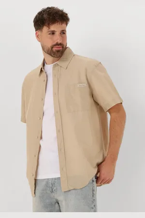 Calvin Klein Heren Overhemden Linen Cotton S/s Shirt - - Maat XL