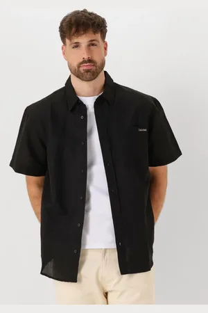 Calvin Klein Heren Overhemden Linen Cotton S/s Shirt - - Maat XL