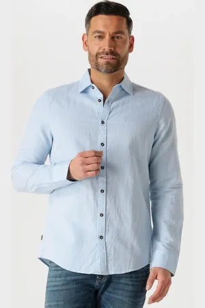 PME Legend™ Heren Overhemden Long Sleeve Shirt Cotton Linen 2 Tone - - Maat XL