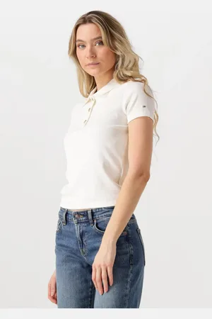 Tommy Hilfiger Dames Tops & T-shirts Slim Gold Button Polo Ss - - Maat XL