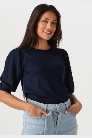 Jansen Amsterdam Dames Tops & T-shirts Tanda Top K 136 Short Puffed Sleeve - - Maat XXL