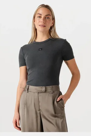 Calvin Klein Dames Tops & T-shirts Washed Woven Label Rib Fit Tee - - Maat XL