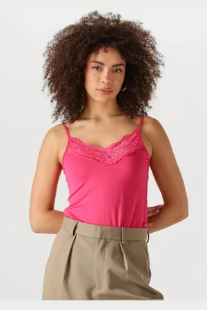 Jansen Amsterdam Dames Tops & T-shirts Alora Hemdje Tc 103 Spaghetti With Lace - - Maat XL