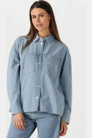 Alix the label Dames Blouses Ladies Woven Chambray Peplum Denim Blouse - - Maat XL
