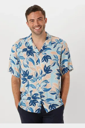 Shiwi Heren Overhemden Men Vic Short Sleeve Shirt Floral Leafs - - Maat XL