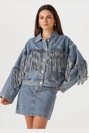 Y.A.S Dames Jassen Yasaiko Ls Denim Fringe Jacket - - Maat 38