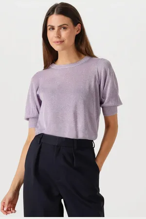 Minus Dames Tops & T-shirts Liva Puff Sleeve Metallic Knit Pullover - - Maat XL