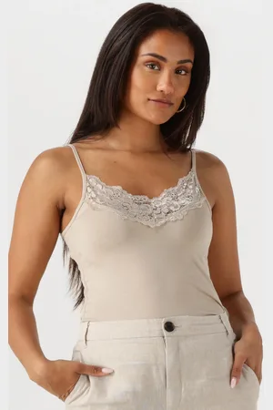 Jansen Amsterdam Dames Tops & T-shirts Alora Hemdje Tc 103 Spaghetti With Lace - - Maat XL