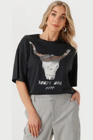 Alix the label Dames Tops & T-shirts Ladies Knitted Silver Bull Tshirt - - Maat XS