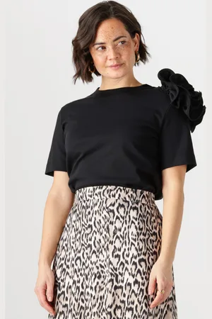 Jansen Amsterdam Dames Tops & T-shirts Roxy T-shirt Co 105 Short Slv Flower Detail - - Maat XL