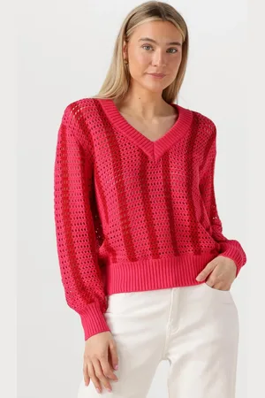 Colourful rebel Dames Truien & Vesten Lizza Crochet Stripe V-neck Sweater - - Maat XL
