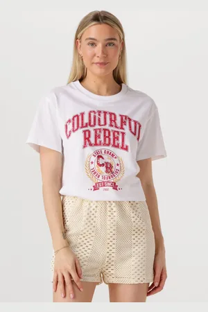 Colourful rebel Dames Tops & T-shirts Cr Varsity Loosefit Tee - - Maat XL