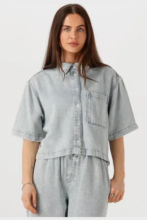 Catwalk Junkie Dames Blouses Short Sleeve Denim Blouse - - Maat 36