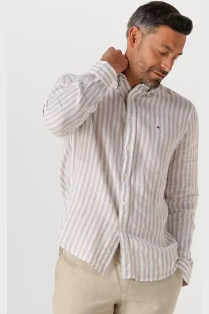 Tommy Hilfiger Heren Overhemden Linen Essential Stripe Rf Shirt - - Maat XL