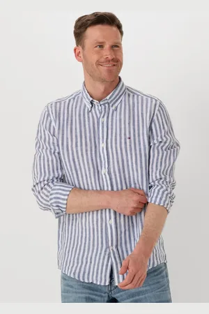 Tommy Hilfiger Heren Overhemden Linen Essential Stripe Rf Shirt - - Maat XL