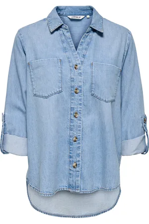 ONLY Standard Fit Overhemd Kraag Mouwuiteinden Met Omslag Denim Overhemd