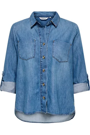 ONLY Standard Fit Overhemd Kraag Mouwuiteinden Met Omslag Denim Overhemd
