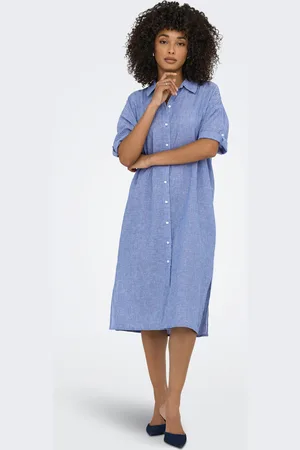ONLY Loose Fit Overhemd Kraag Volumineuze Mouwen Midi-jurk
