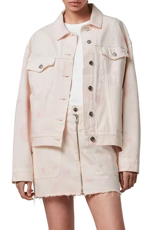 AllSaints Elma Dye Denim Jacke Chalk White/pink