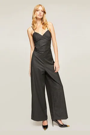 Motivi Long Lurex Pinstripe Jumpsuit Black