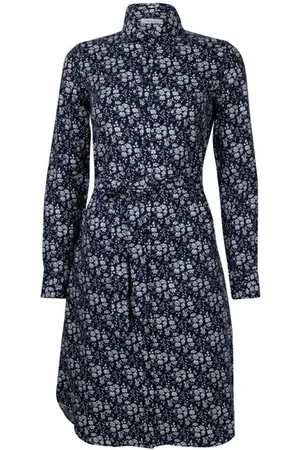 Stenströms Navy Floral Cotton Wool Dress W Belt Navy Pattern