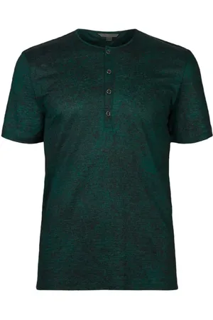 John Varvatos Torrance Regular Fit Ss Linen Henley Veridian