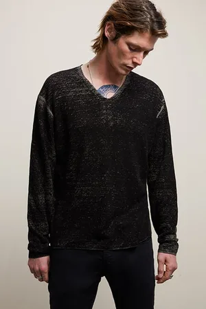 John Varvatos Ellington Slim Fit Ls Li Nen V-neck With Dkgrey Hthr