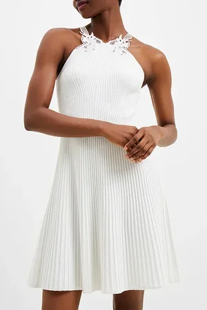 French Connection Mari Knit Lace Mix Dress White