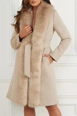 Guess GUESS Martina Coat Cemento Faux Fur Melange