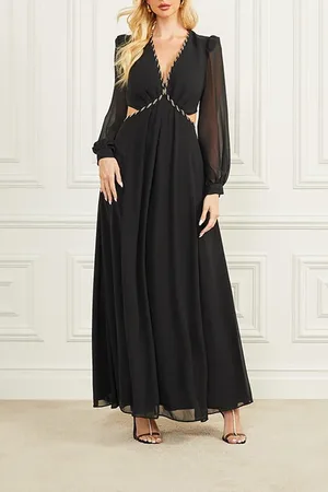 Guess GUESS Ursula Gown Solid Jet Black Maxi Dress