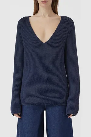 Closed V Neck Long Sleeve Space Blue
