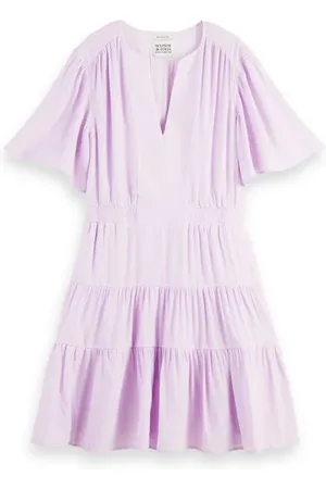Scotch&Soda Midi- Length Paneled Dress With Gathering Details Orchid