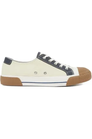 The Kooples Low Canvas Sneakers With Leather Inserts Ecru