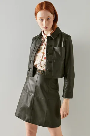 LK Bennett Aubree Leather Skirt Dark Green