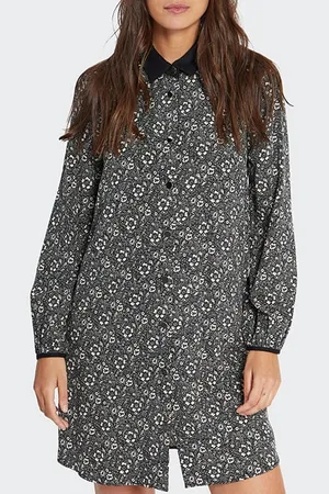 ICODE Black Graphic Flower Print Shirt-dress