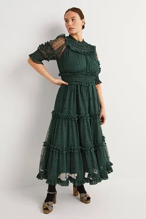 Boden Tulle Ruffle Midi Party Dress Grn