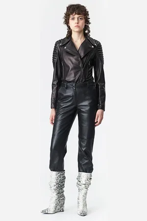 Marcell Von Berlin Leather Slim Fit Biker Jacket Black