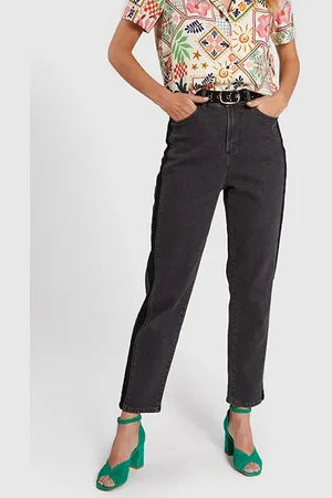 ICODE Black Boyfit Jeans With Faded Bands Down Legs