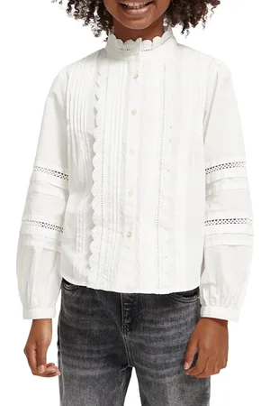 Scotch&Soda Long-sleeved Broderie Anglaise Detail Shirt Off White