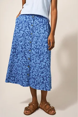 White Stuff Mora Jersey Midi Skirt Blue