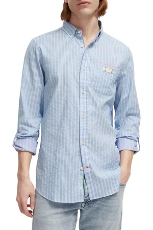 Scotch&Soda Double-face Stripe Shirt With Sleeve Roll-up Blue/multi Stri
