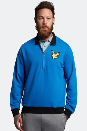 Lyle & Scott Block Marl 1/2 Zip Track Polo Bright Blue Marl