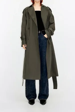 Bimba y Lola Long Dark Khaki Trench Coat