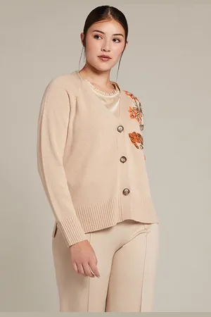 Elena Miro Cardigan With Floral Embroidery Natural