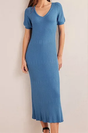 Boden Angled Empire Knitted Dress Porcelain Blue